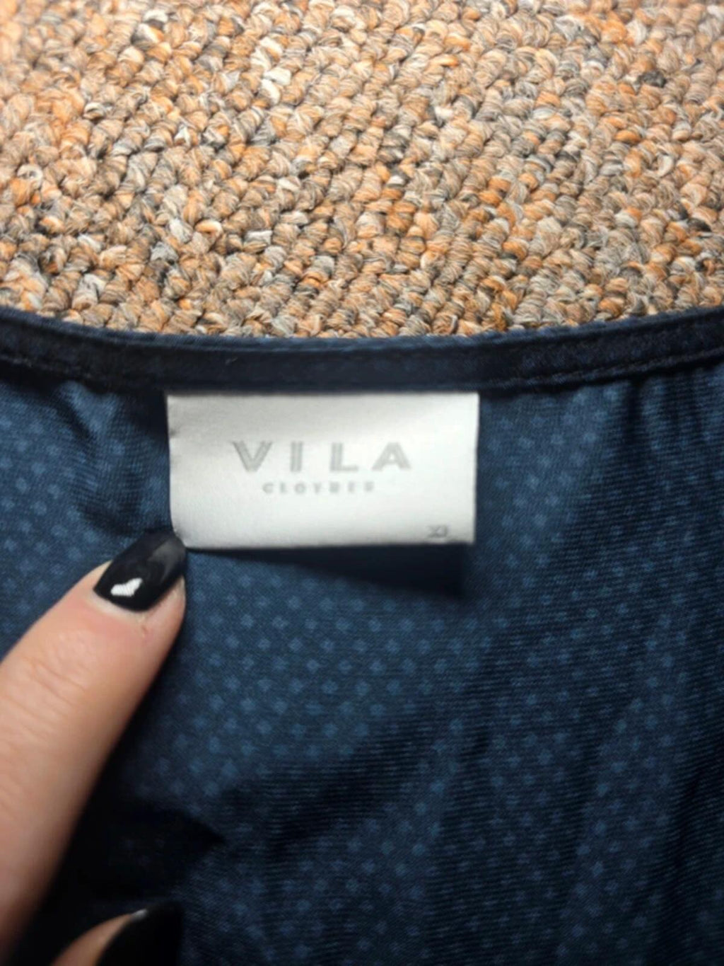 Vila Navy & Teal Spot V-Neck Blouse, Style 'Vimelli', Long Sleeve, 14/16
