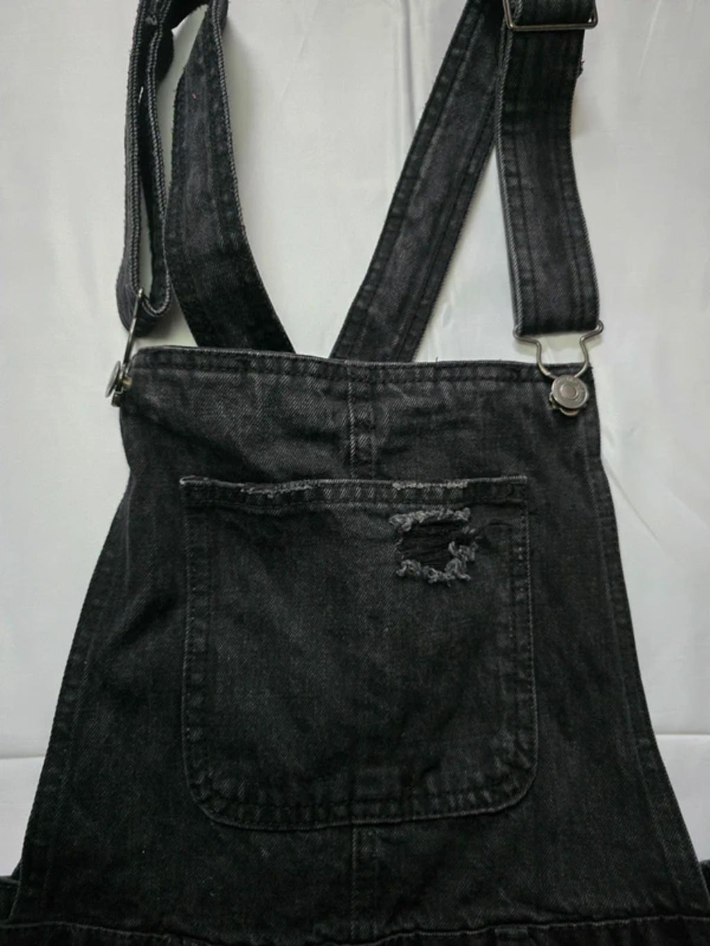 Berksha black denim dungarees playsuit, distressed denim, size S