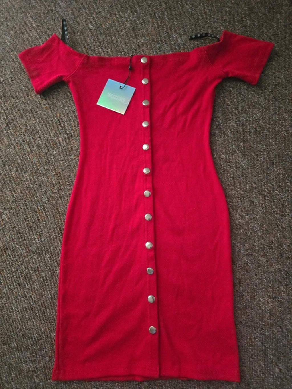 BNWT Missguided Red popper front ribbed strapless dress, bardot, jersey size 6