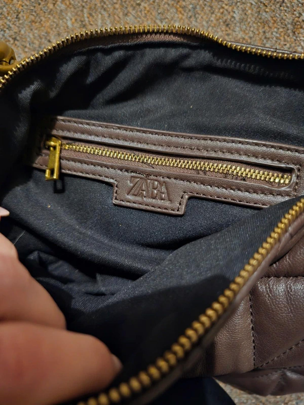 Zara leather quilted chocolate brown shoulder bag with gold chain, used once