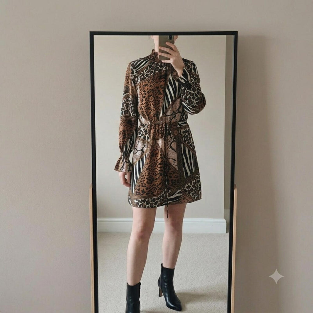 AX Paris Animal Print Long Sleeve Mini Dress, size 10, BNWT, rrp £30