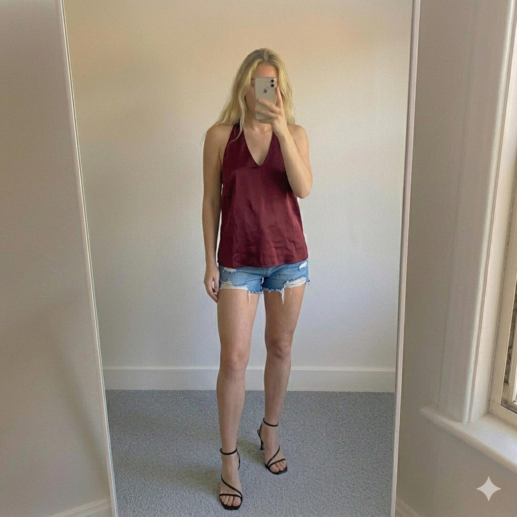 LOFT Burgundy Satin V-Neck Sleeveless Top Vest Size XS, BNWT, luxury, summer