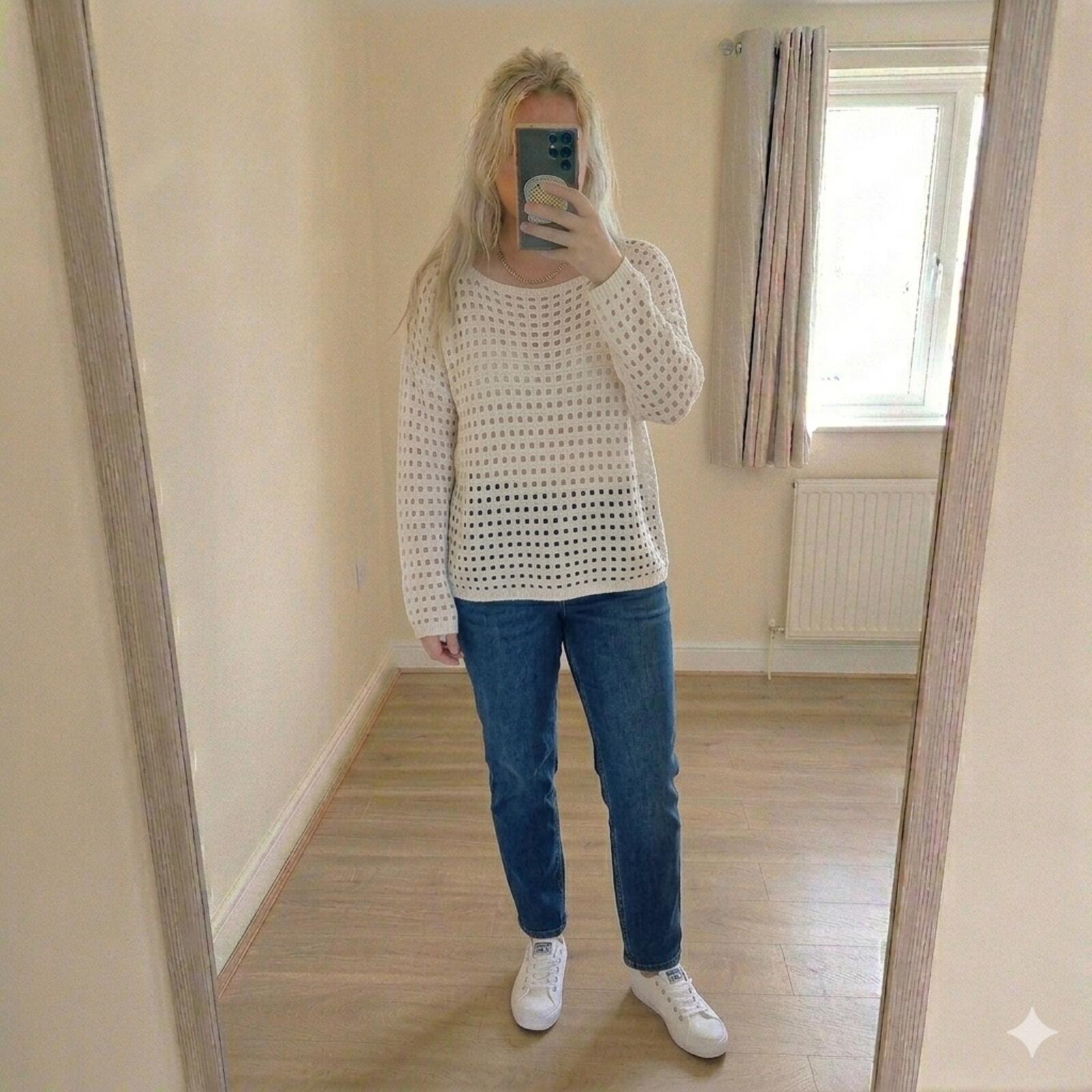 Yours White Crochet Knit Long Sleeve Top UK 22-24, plus size