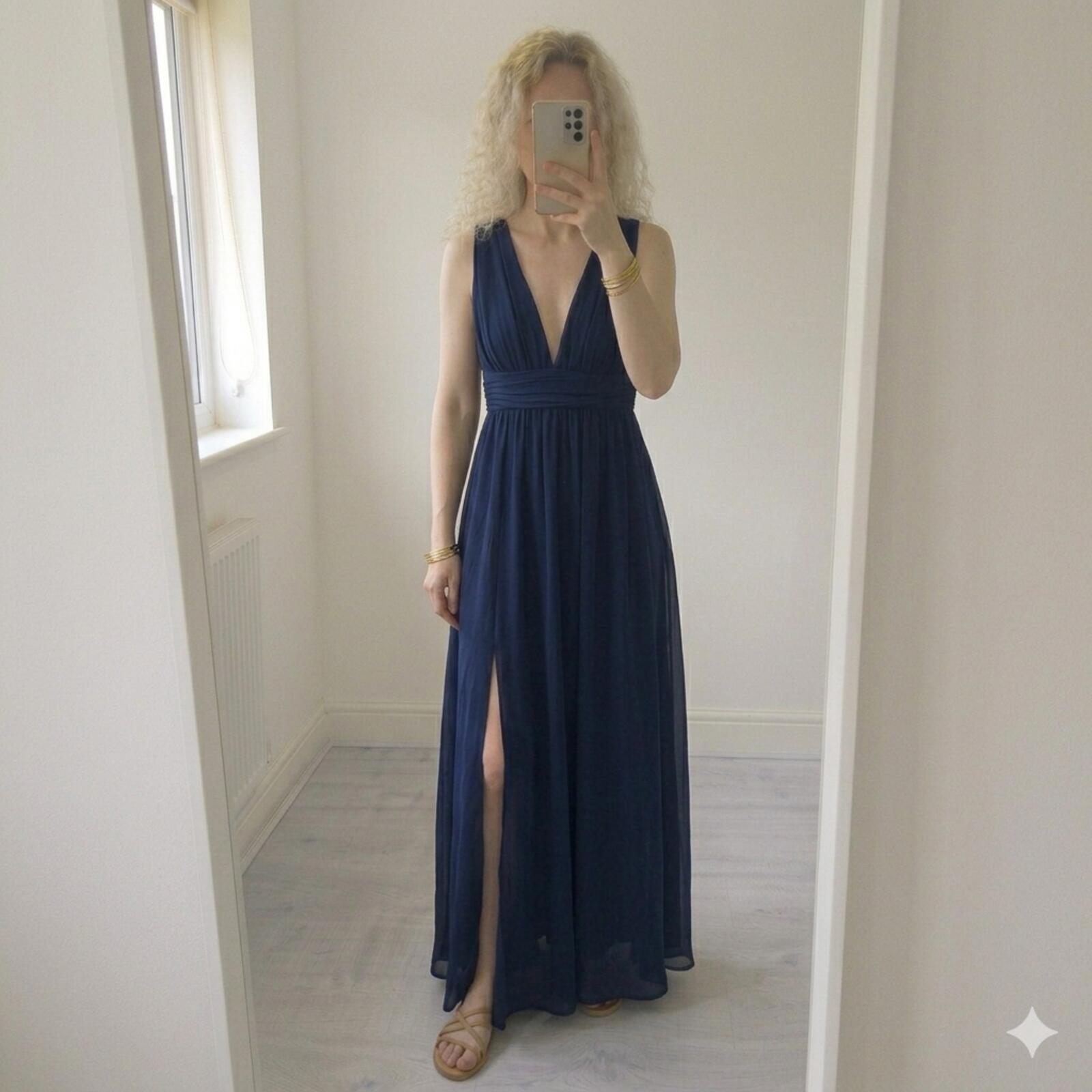 Lulus Navy Heavenly Hues Sleeveless V-Neck Maxi Dress Size XS, side split