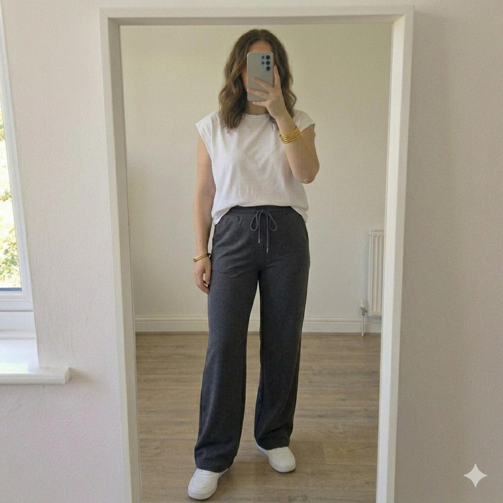 Charcoal Grey Tall L Wide Leg Lounge Trousers, relaxed fit, loungewear, y2k