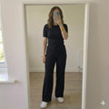 Black Tall L Wide Leg Lounge Trousers, supersoft stretchy drawstring waist