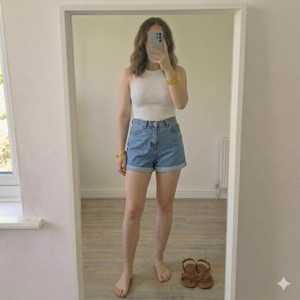 Boohoo Light Wash Denim Rolled Hem Shorts UK 14, festival, summer,