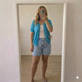 Blue Short Sleeve Knit Cardigan with Heart Buttons - Regular 16, loose fit