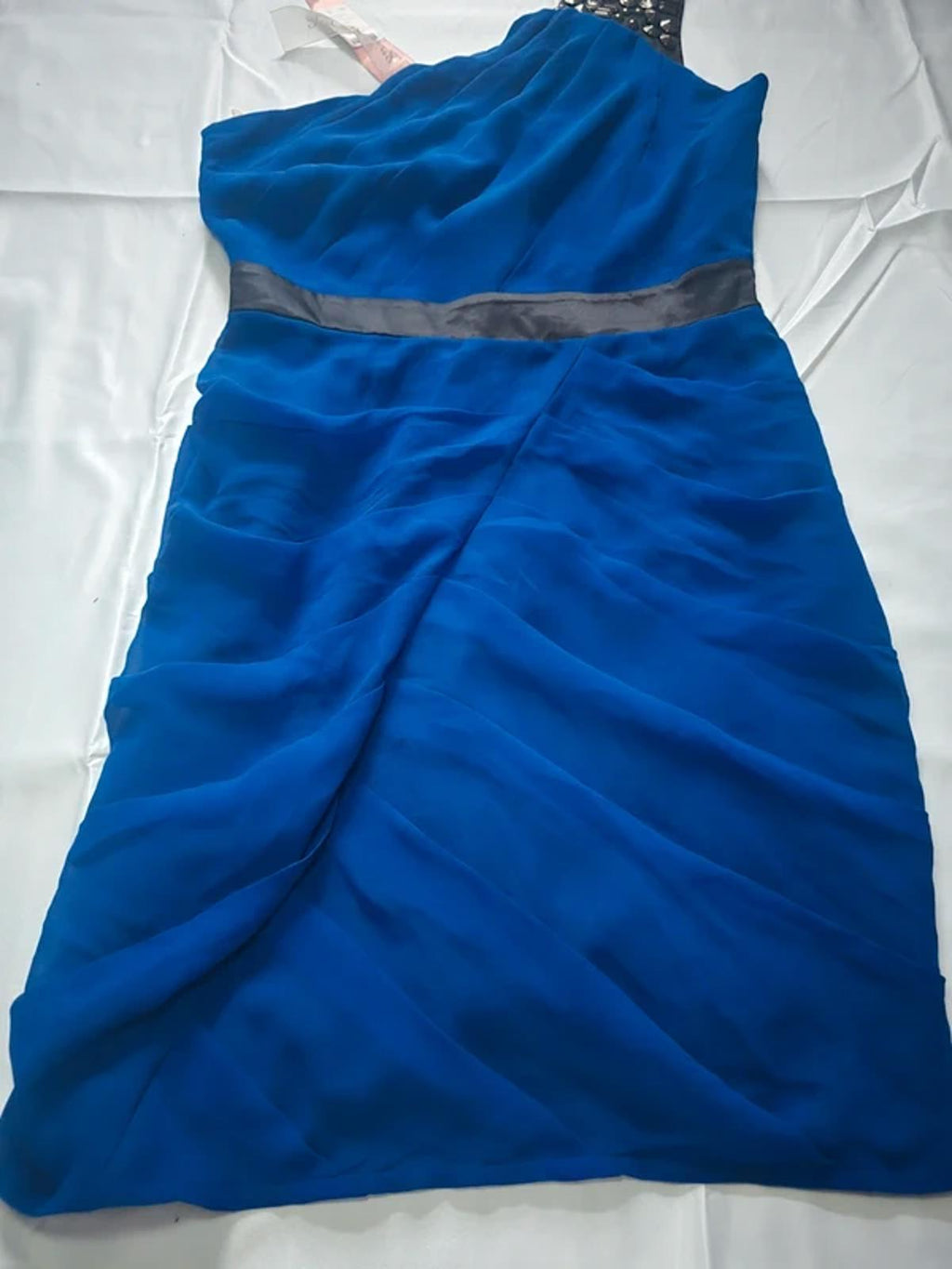 Lipsy Blue chiffon one shoulder mini dress, stud detailing, ruched, BNWT size 10