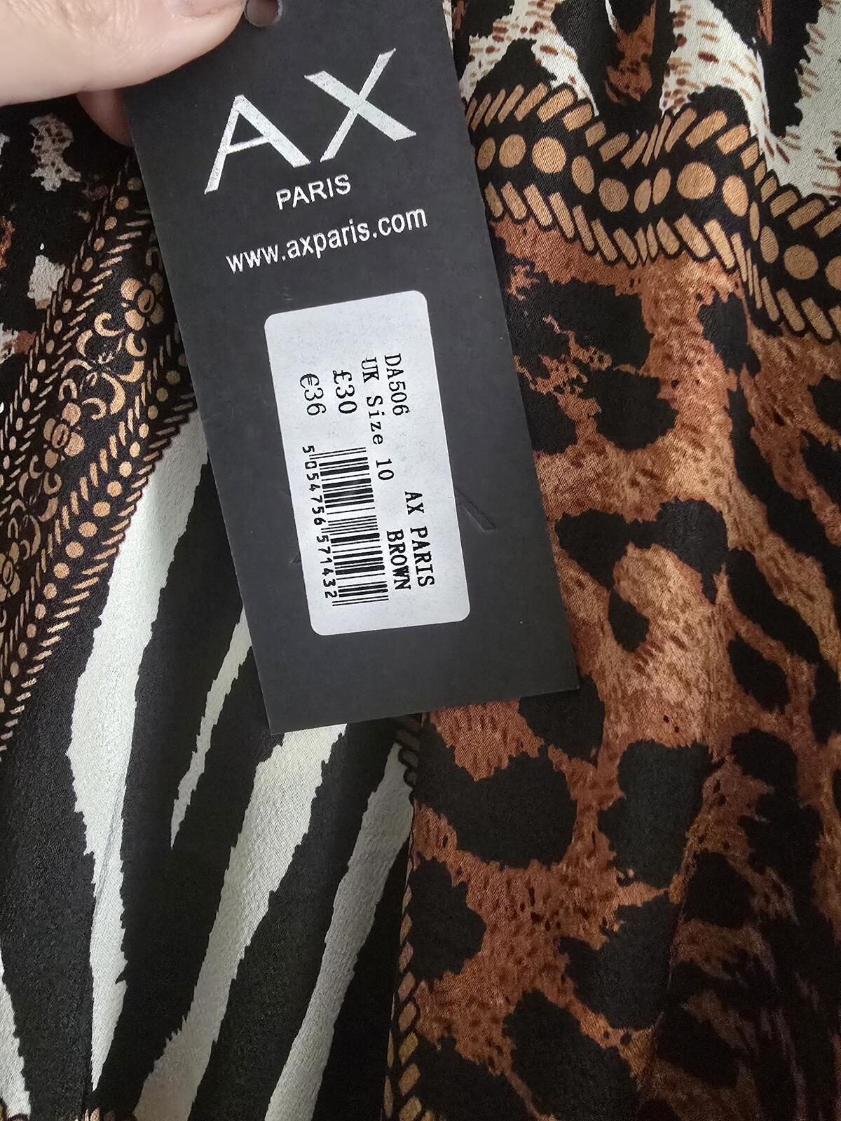 AX Paris Animal Print Long Sleeve Mini Dress, size 10, BNWT, rrp £30