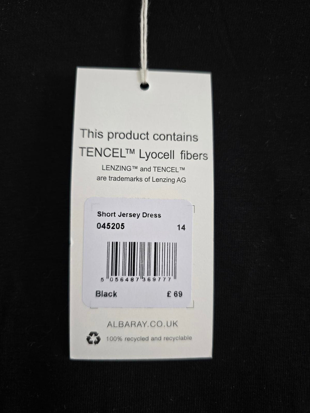 Albaray Black Short Jersey Dress, BNWT, Size 14,  rrp £69, Sustainable Tencel