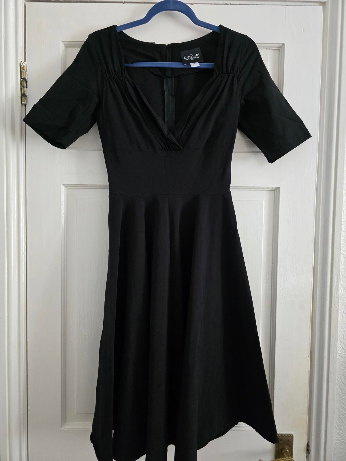 Vintage x Collectif Black Swing Dress, Size 12, Retro 50s Rockabilly, Unique