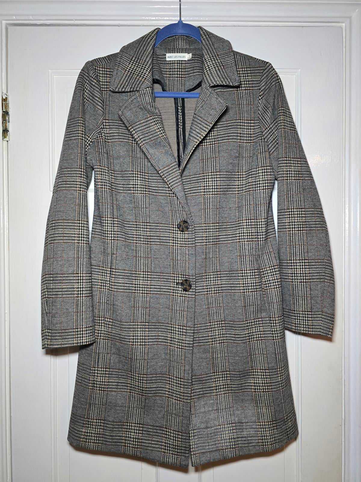 Avec Les Filles Tweed Sigurd Longline Blazer Trench, Brown Tweed, Designer
