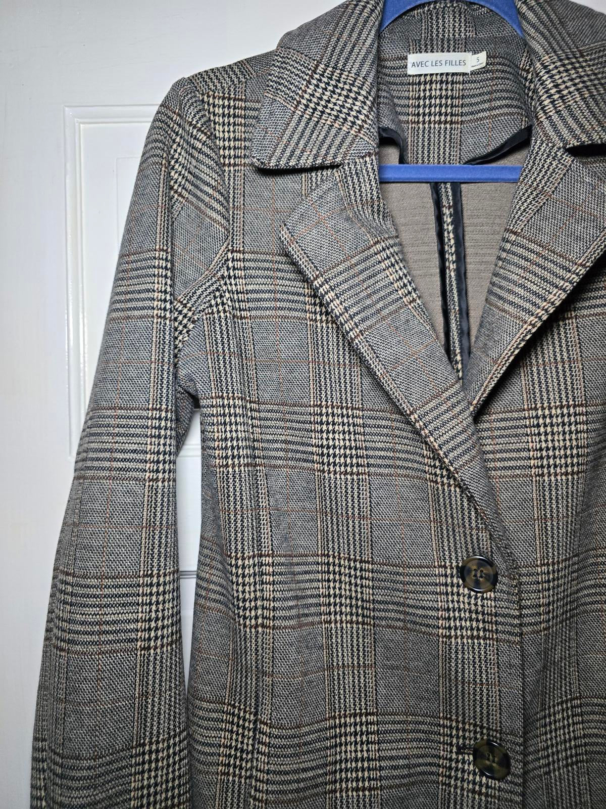 Avec Les Filles Tweed Sigurd Longline Blazer Trench, Brown Tweed, Designer