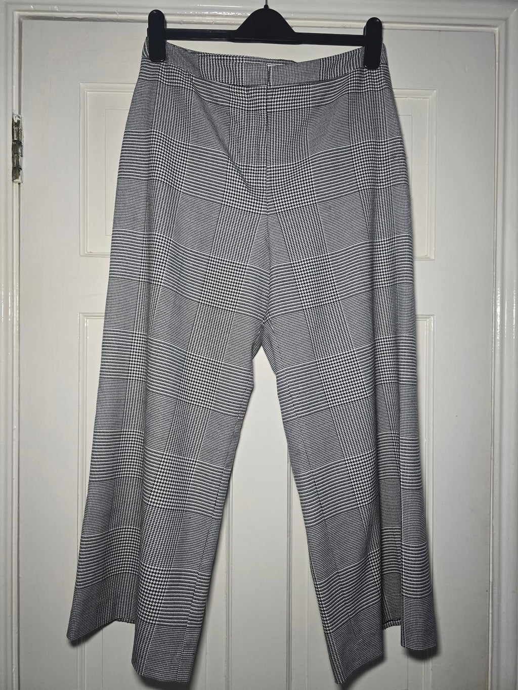 Whistles Houndstooth Check Wide Leg Cropped Trousers, Size 14, Monochrome