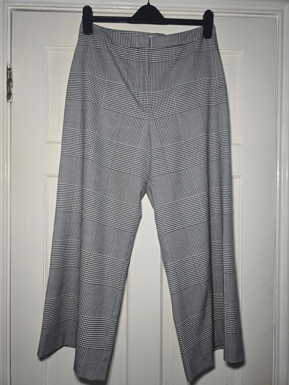 Whistles Houndstooth Check Wide Leg Cropped Trousers, Size 14, Monochrome
