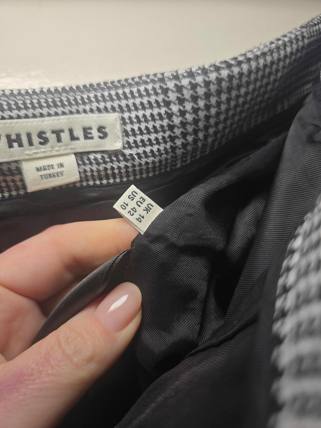 Whistles Houndstooth Check Wide Leg Cropped Trousers, Size 14, Monochrome