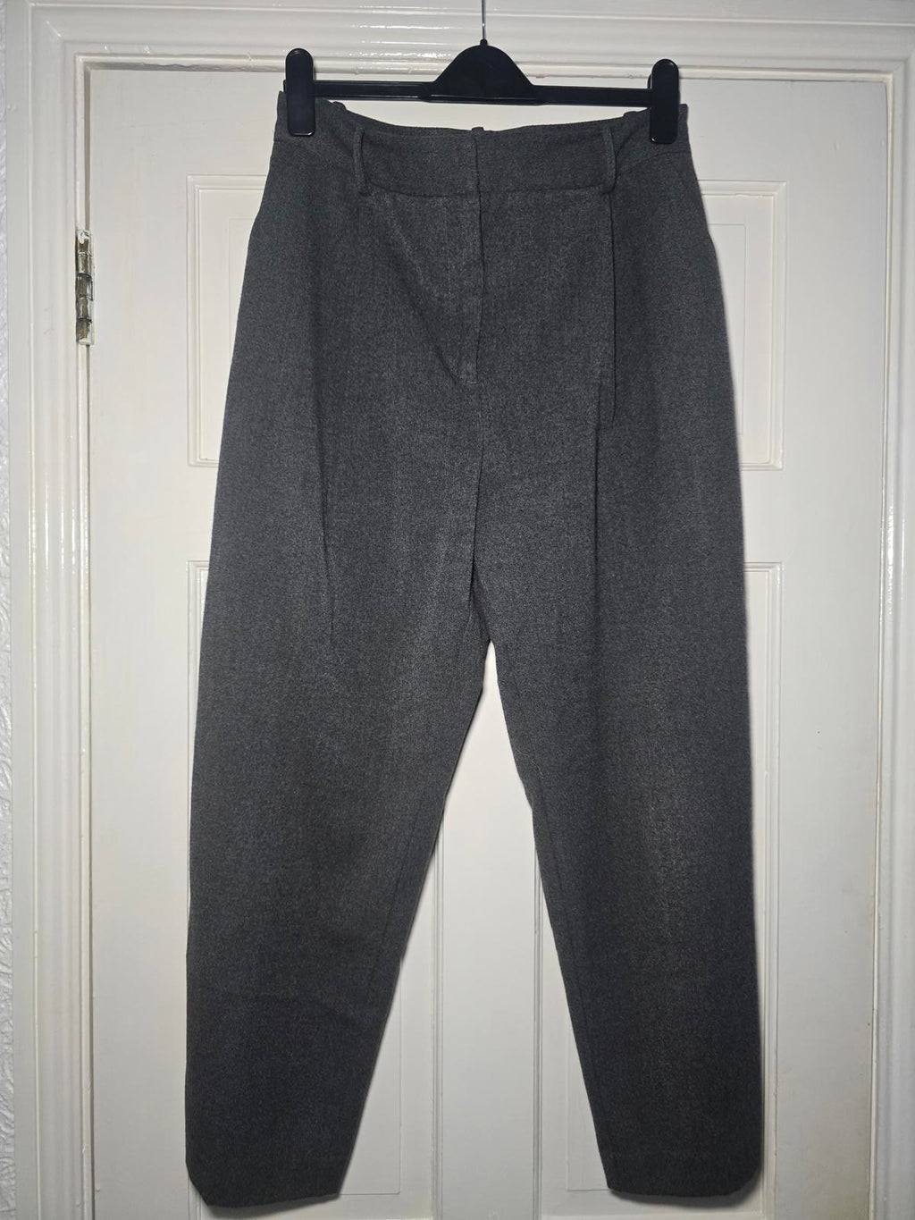 Zara High-Waisted Darted Straight-Leg Trousers, Grey Marl, Sold Out, Size L