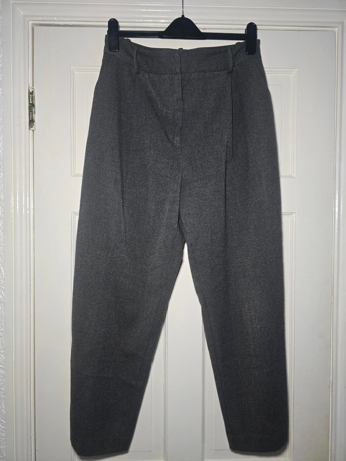 Zara High-Waisted Darted Straight-Leg Trousers, Grey Marl, Sold Out, Size L