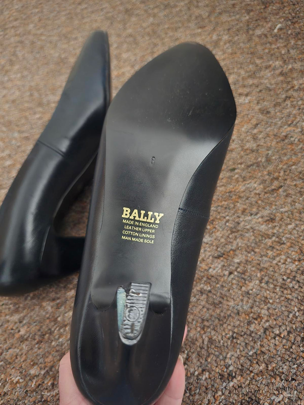 BALLY Aline 55 Black Leather Pumps, Size 8, Pristine Uppers,  Heel Repair Needed