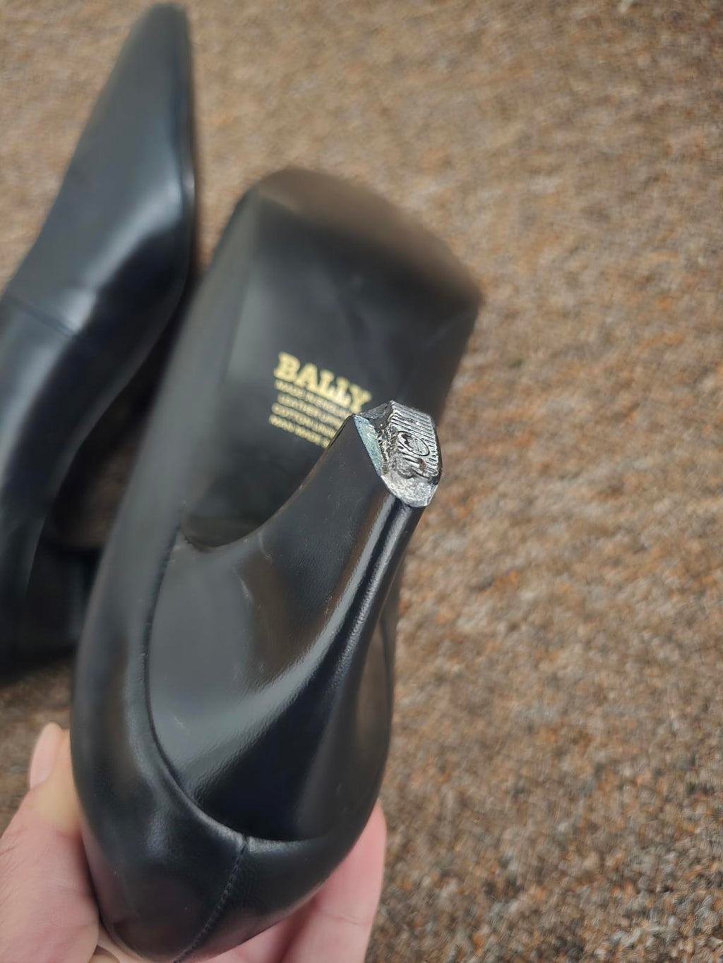 BALLY Aline 55 Black Leather Pumps, Size 8, Pristine Uppers,  Heel Repair Needed