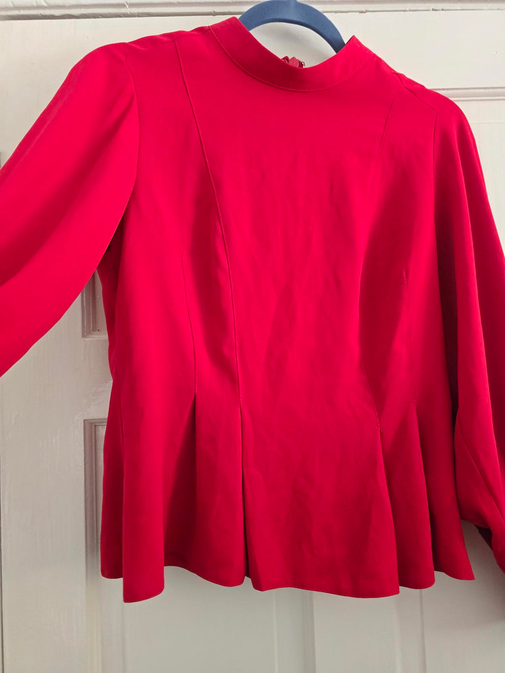 TOPSHOP High Neck Peplum Blouse Top, Vibrant Red, Size 10, Long Sleeve