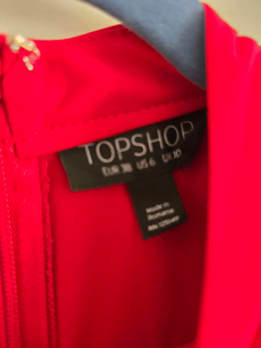 TOPSHOP High Neck Peplum Blouse Top, Vibrant Red, Size 10, Long Sleeve