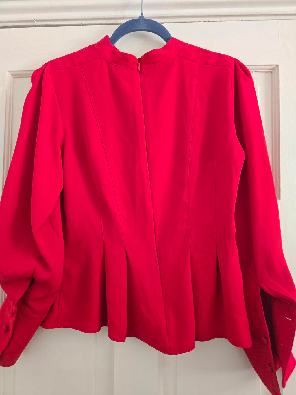 TOPSHOP High Neck Peplum Blouse Top, Vibrant Red, Size 10, Long Sleeve