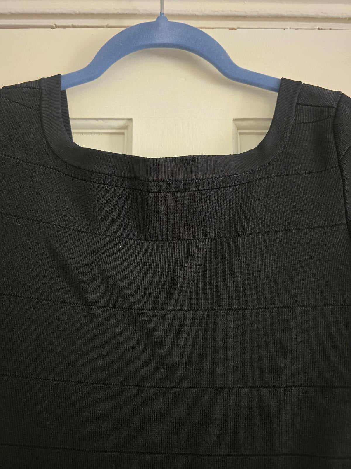 Karen Millen Signature Bandage Knit Dress, Black, Square Neck, Frill Hem, 12/14