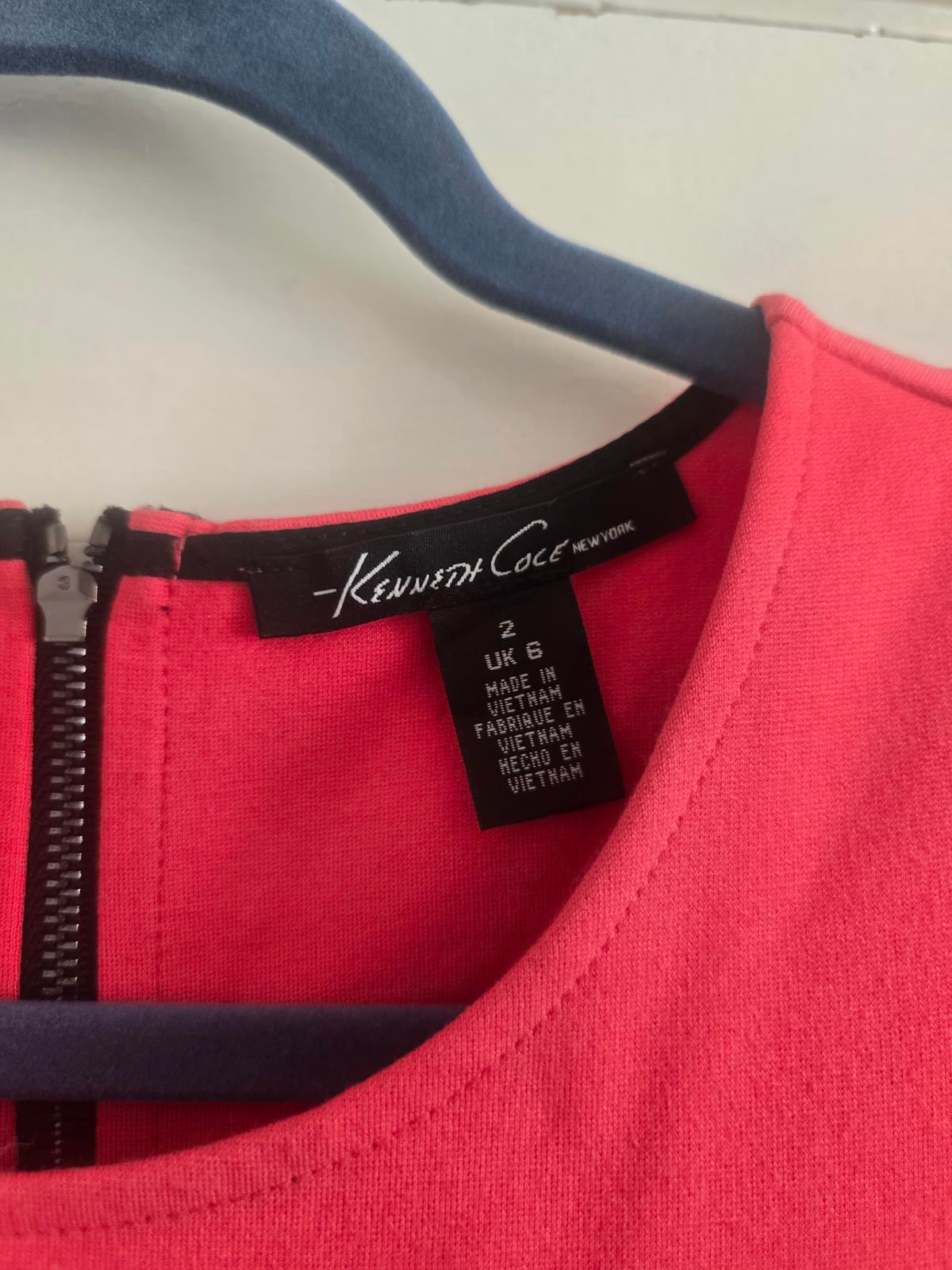 Kenneth Cole Pink Sleeveless Colour Block Bodycon Dress with Back Zip, size 6