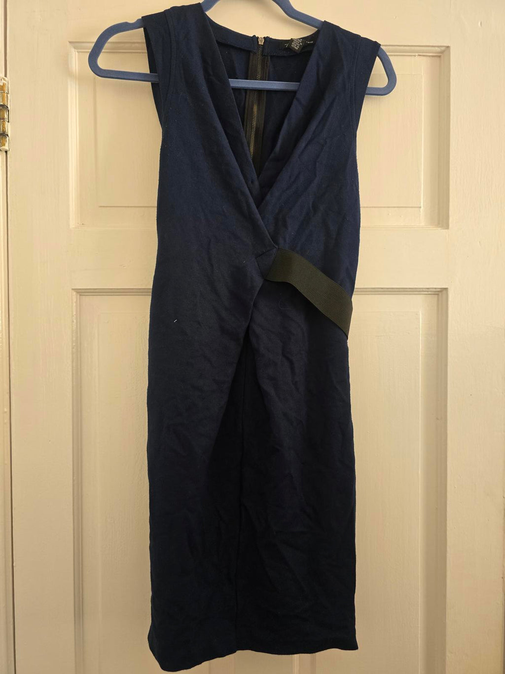 Kenneth Cole New York Navy Sleeveless Faux wrap style Dress with Back Zipper, S