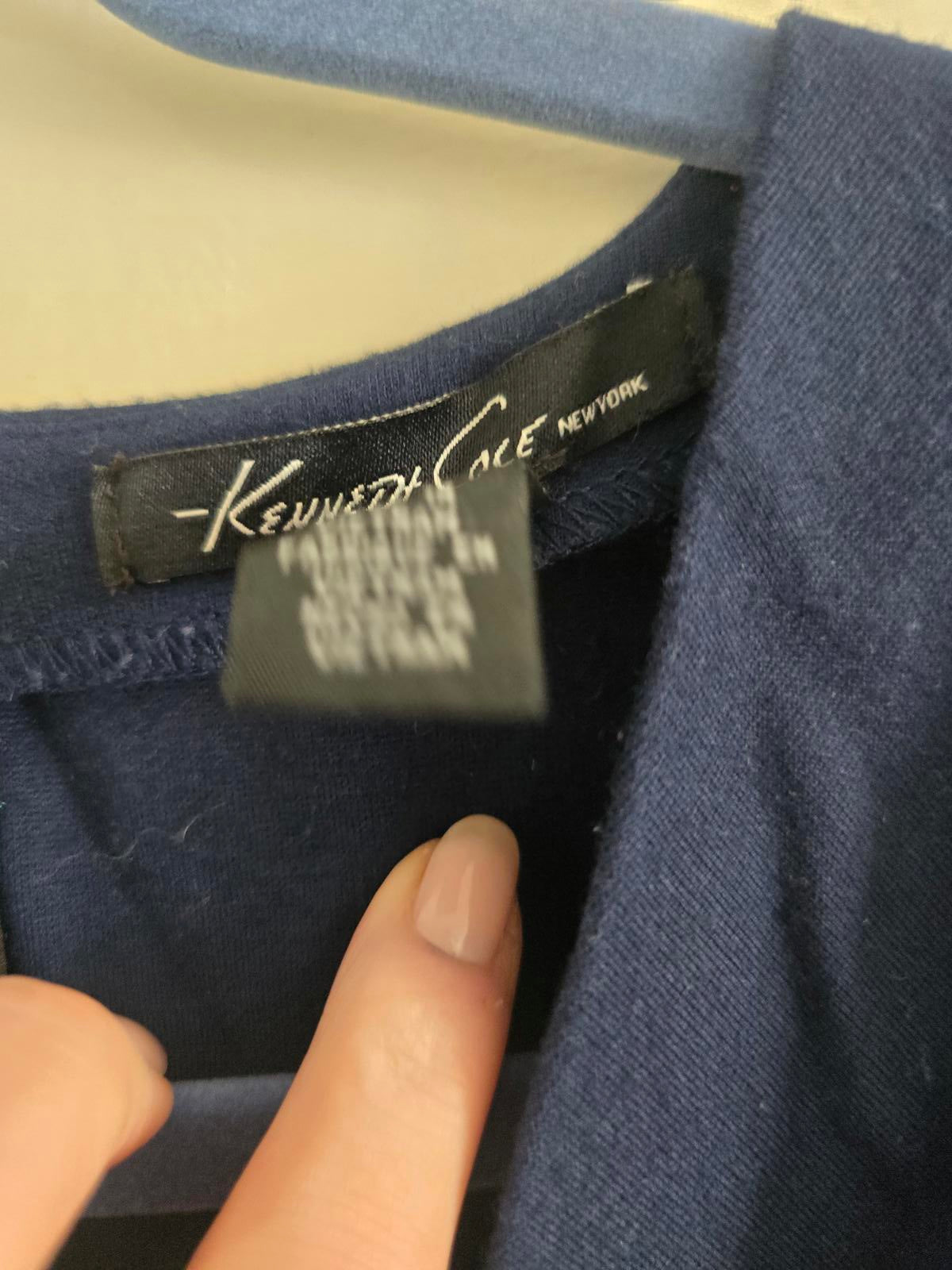 Kenneth Cole New York Navy Sleeveless Faux wrap style Dress with Back Zipper, S