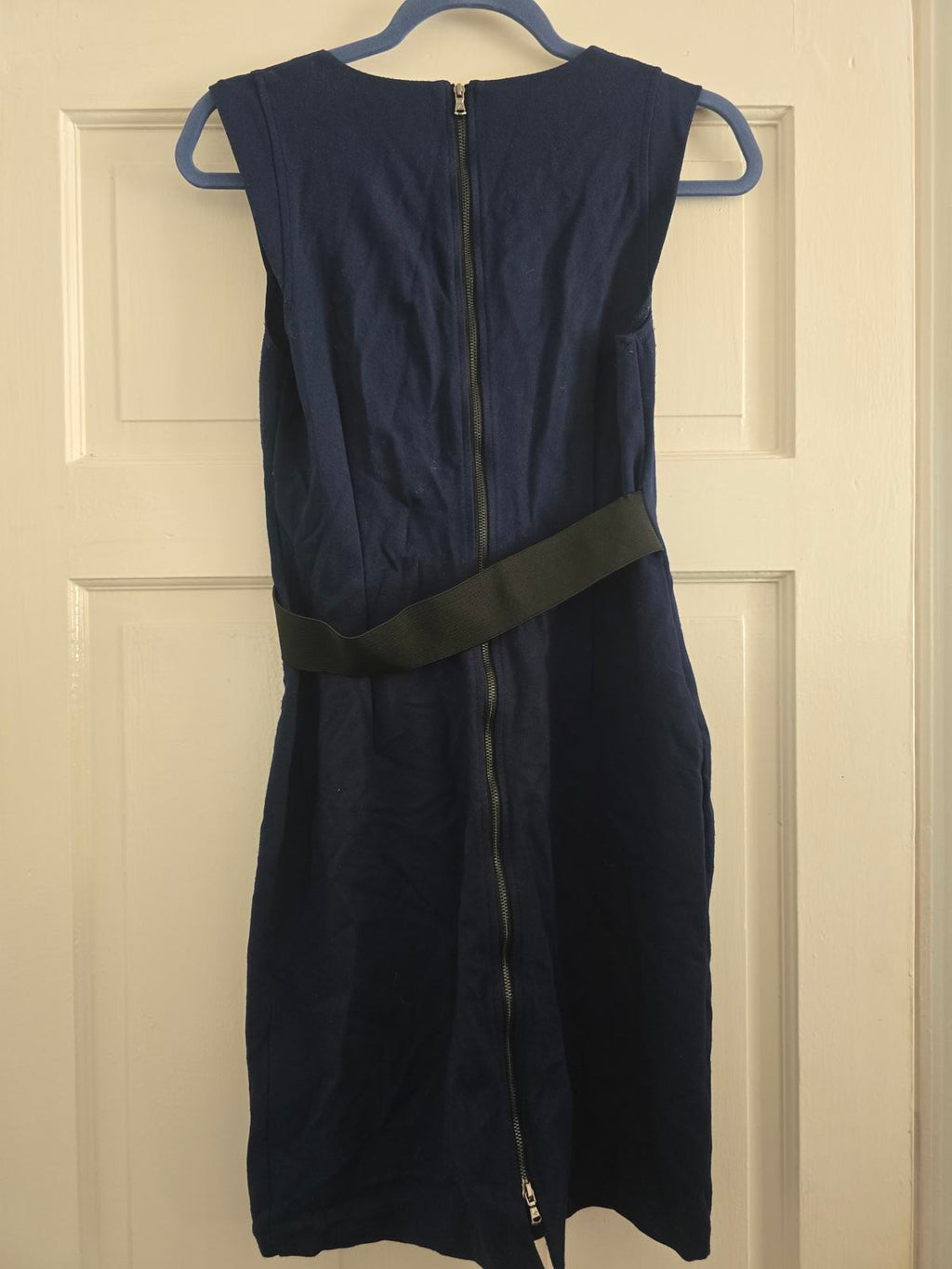 Kenneth Cole New York Navy Sleeveless Faux wrap style Dress with Back Zipper, S