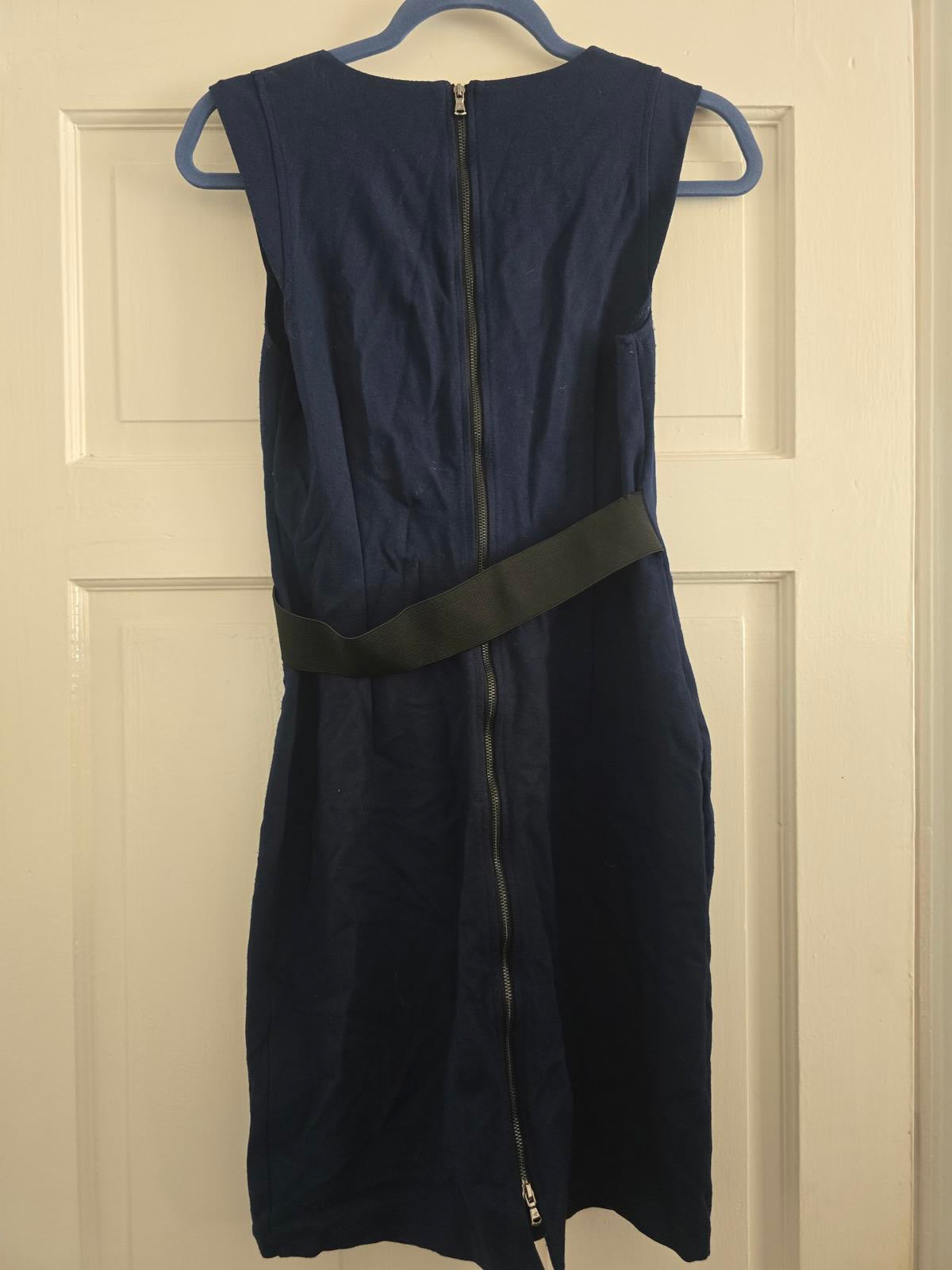 Kenneth Cole New York Navy Sleeveless Faux wrap style Dress with Back Zipper, S