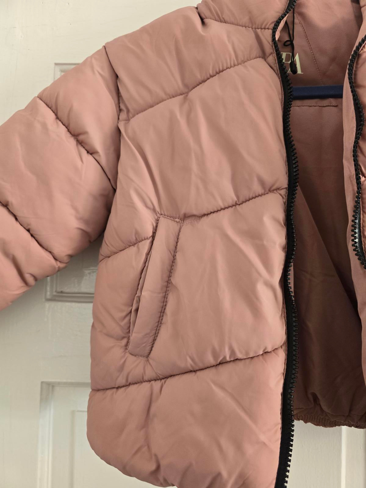 Zara Kids Pink Puffer Jacket with Hood, Age 7, Water resistant, hood