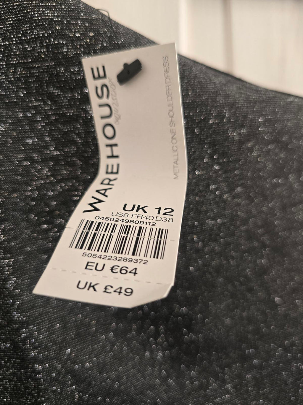 Warehouse Metallic Grey One-Shoulder Long Sleeve Bodycon Dress BNWT, 12, rrp £49