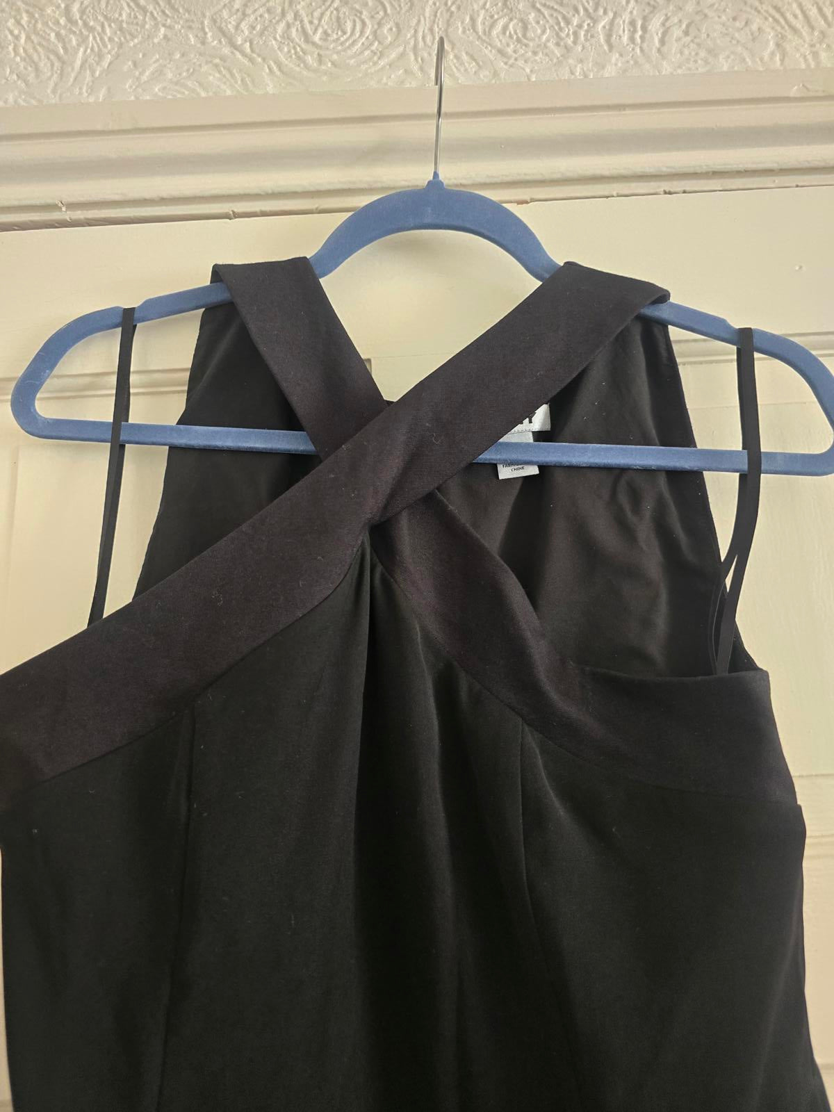 DKNY designer Black Sleeveless Dress, Cross Front Detail Keyhole & Back Zipper