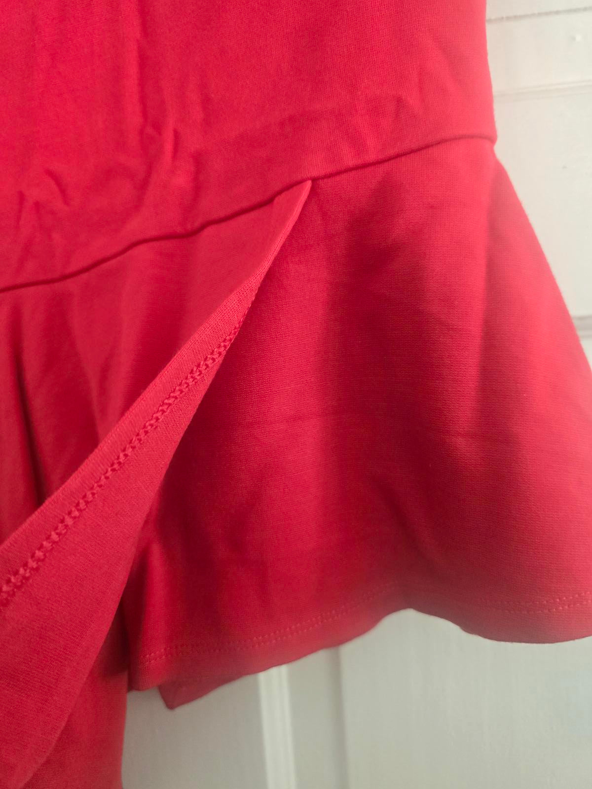 BCBGMAXAZRIA Red Asymmetric Peplum Top, style Harlee, size XS 8/10