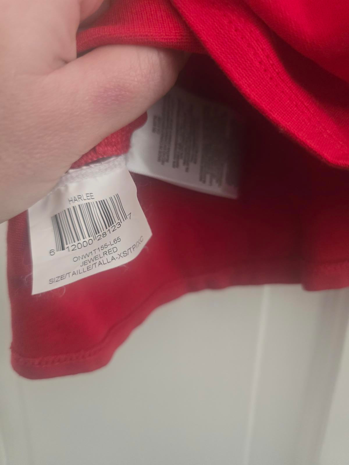 BCBGMAXAZRIA Red Asymmetric Peplum Top, style Harlee, size XS 8/10