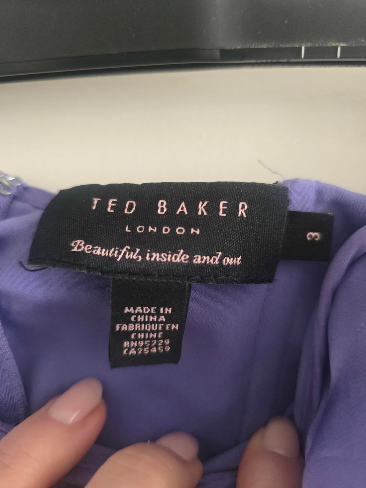 Ted Baker Purple Silk Pleated Strapless Dress Size 3, 100% silk, style XEST