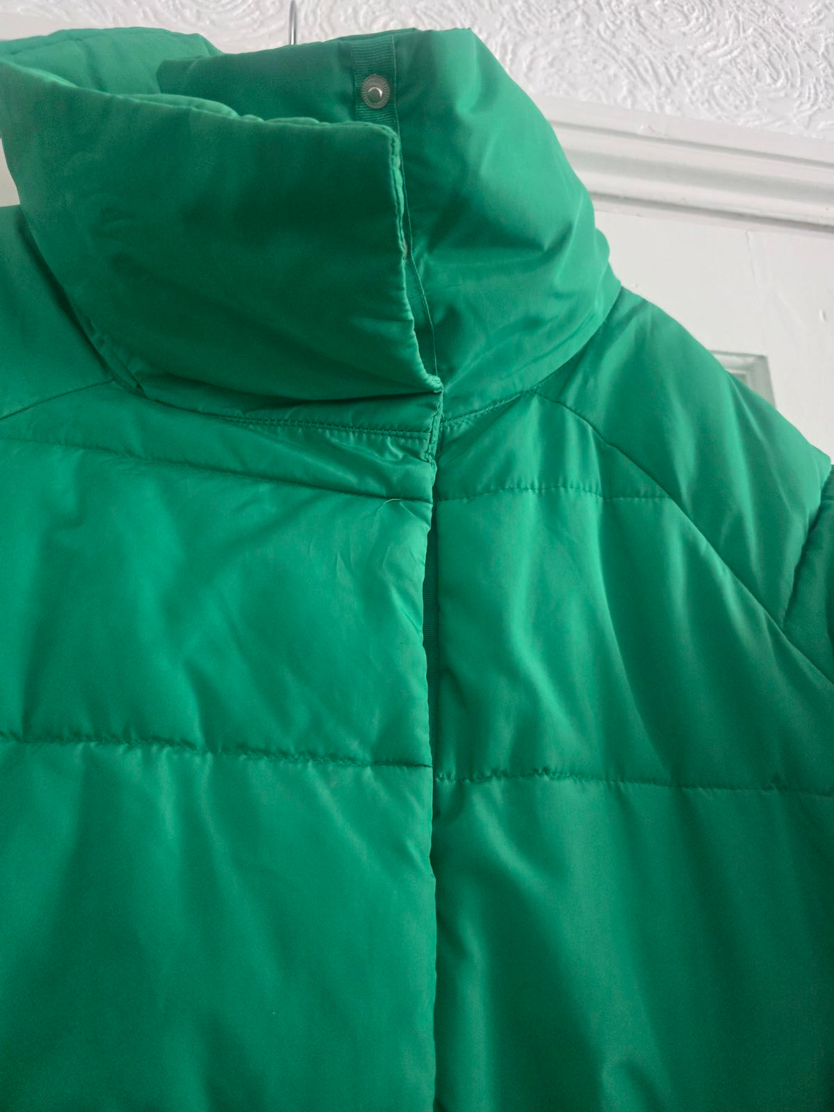 Green Puffer Quilted Jacket, high collar neck, Size 12, padded coat