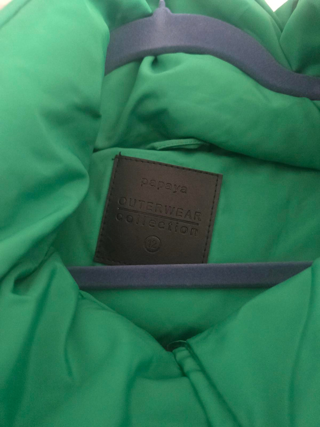 Green Puffer Quilted Jacket, high collar neck, Size 12, padded coat