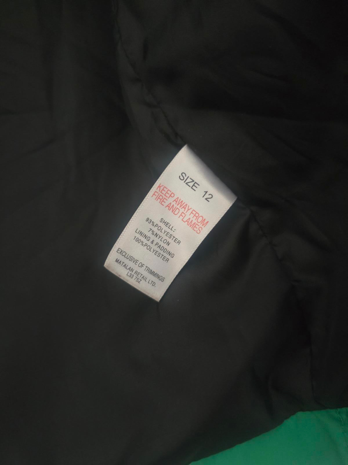 Green Puffer Quilted Jacket, high collar neck, Size 12, padded coat