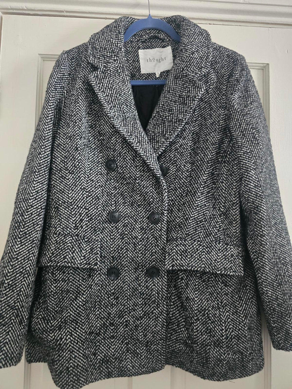 Thought Women's Wool Blend Herringbone Coat Size UK 14, tailored, sustainable