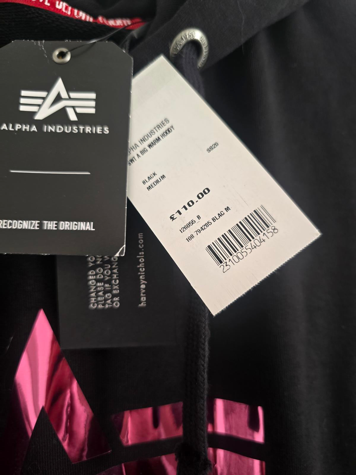 Alpha Industries "Big A" Hoodie,  Holographic Logo, Designer Size M rrp £110