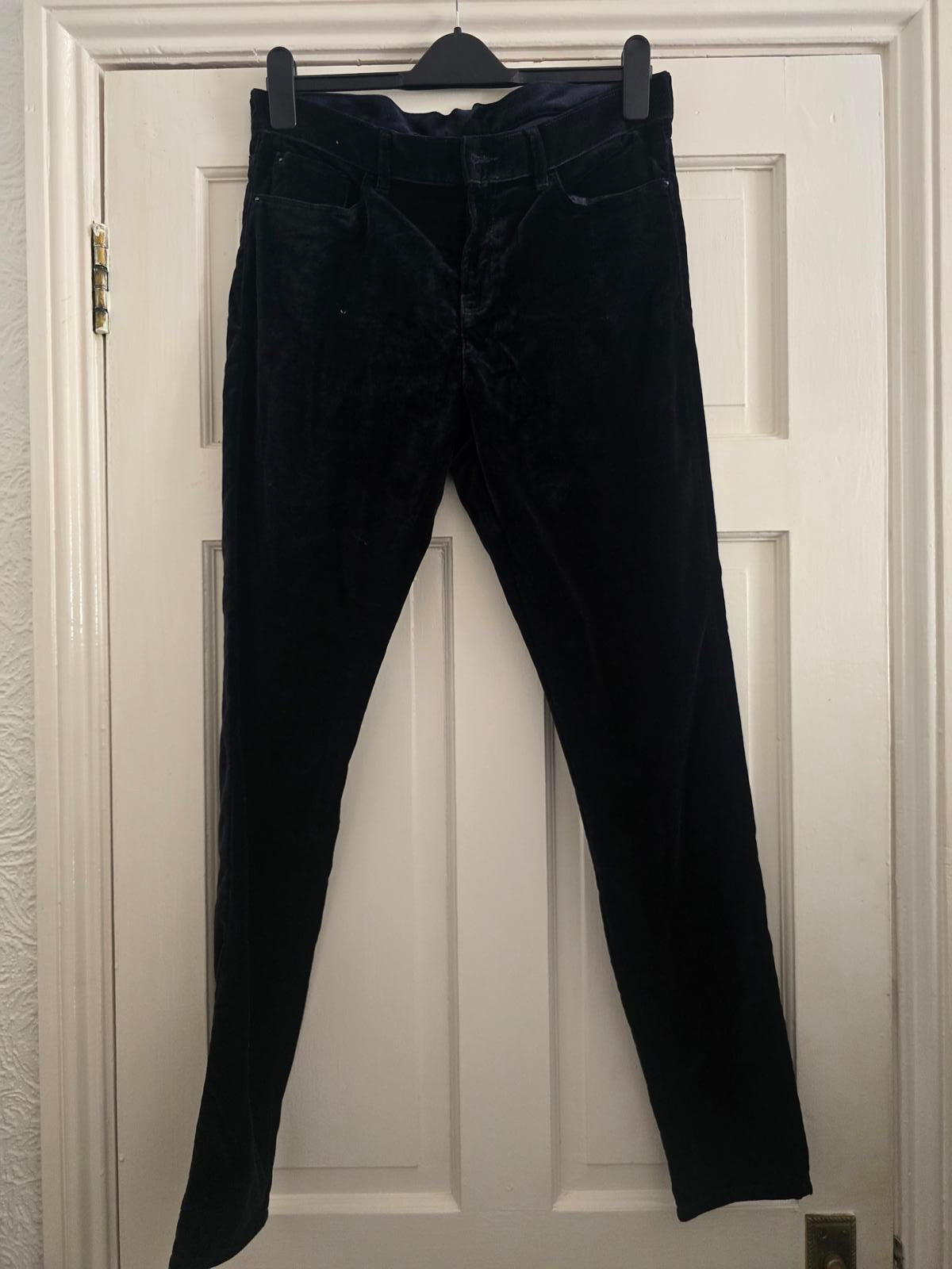 Emporio Armani Dark Navy Velvet 5-Pocket Jeans, size 31, luxury, designer denim