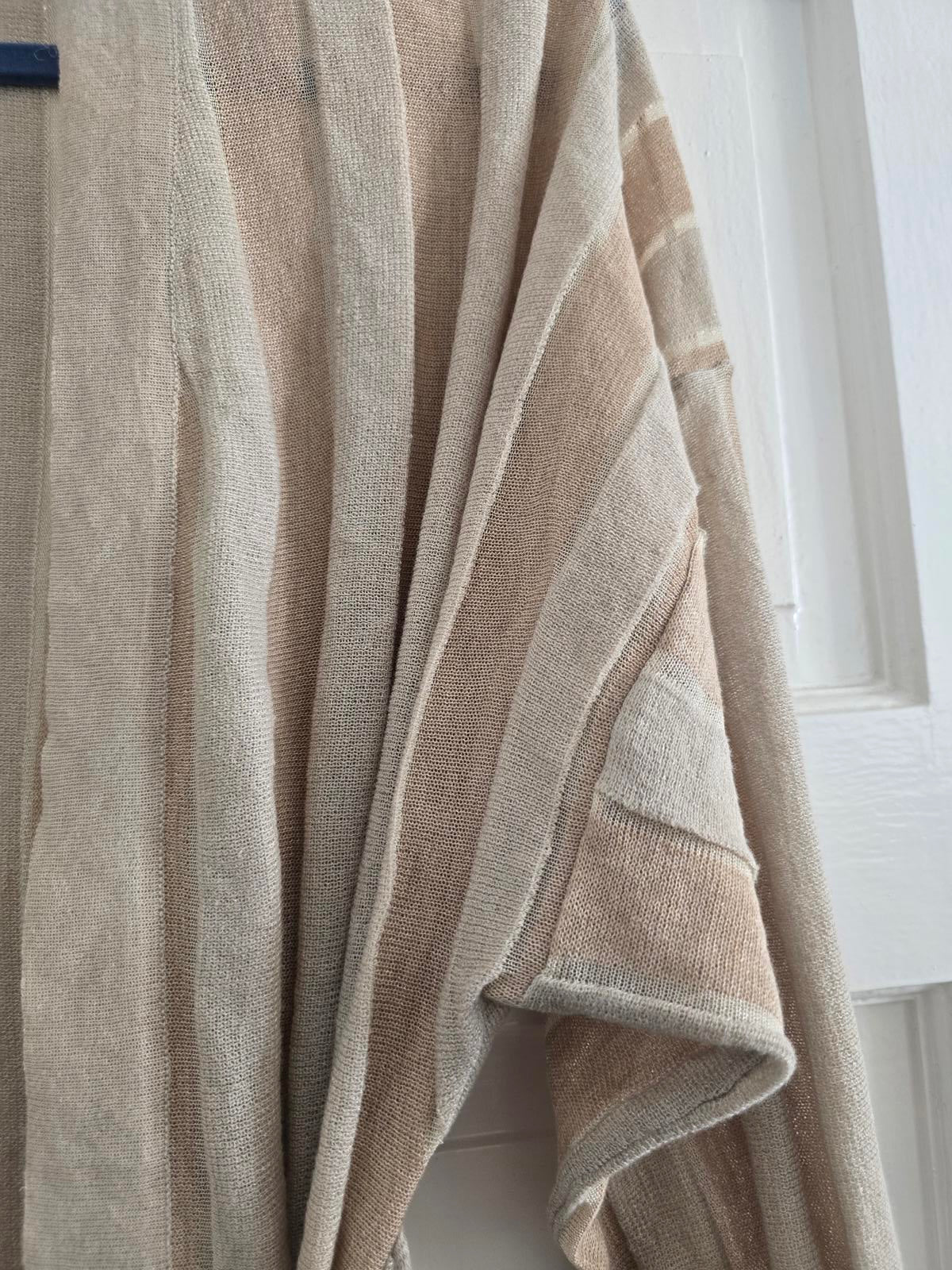 Adolfo Dominguez Lightweight Beige Cream Striped Knit Cardigan Belt, rrp £120 L