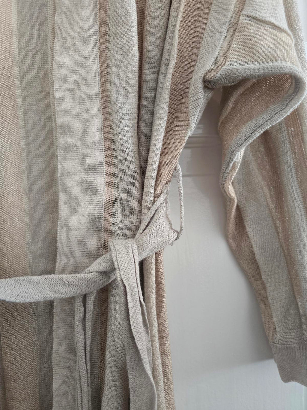 Adolfo Dominguez Lightweight Beige Cream Striped Knit Cardigan Belt, rrp £120 L