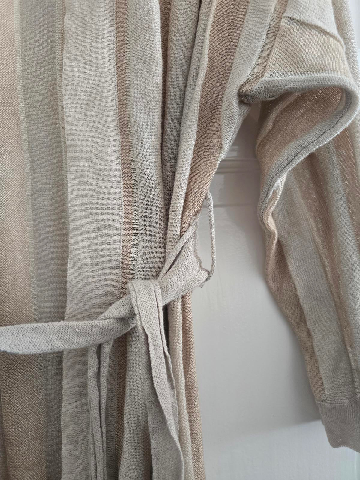 Adolfo Dominguez Lightweight Beige Cream Striped Knit Cardigan Belt, rrp £120 L