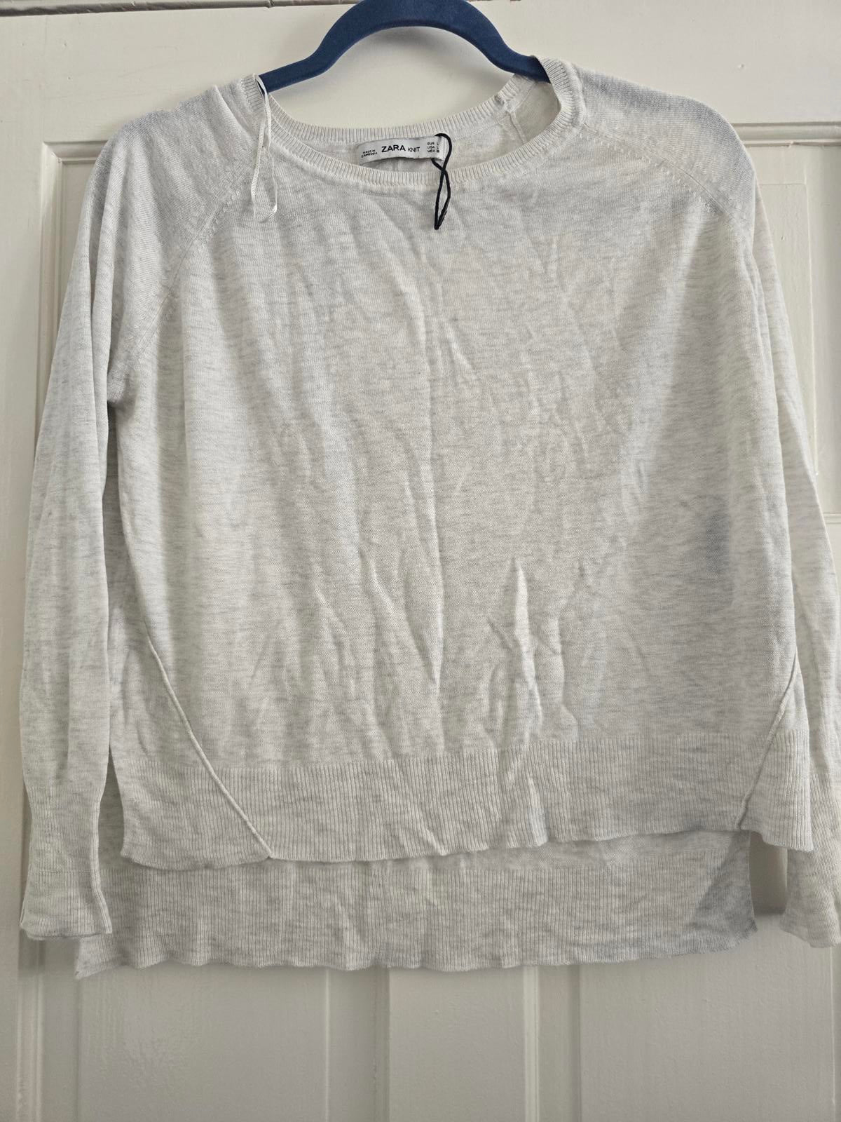 Zara Light Grey Marl thin Knit Sweater with Side Slits, size L